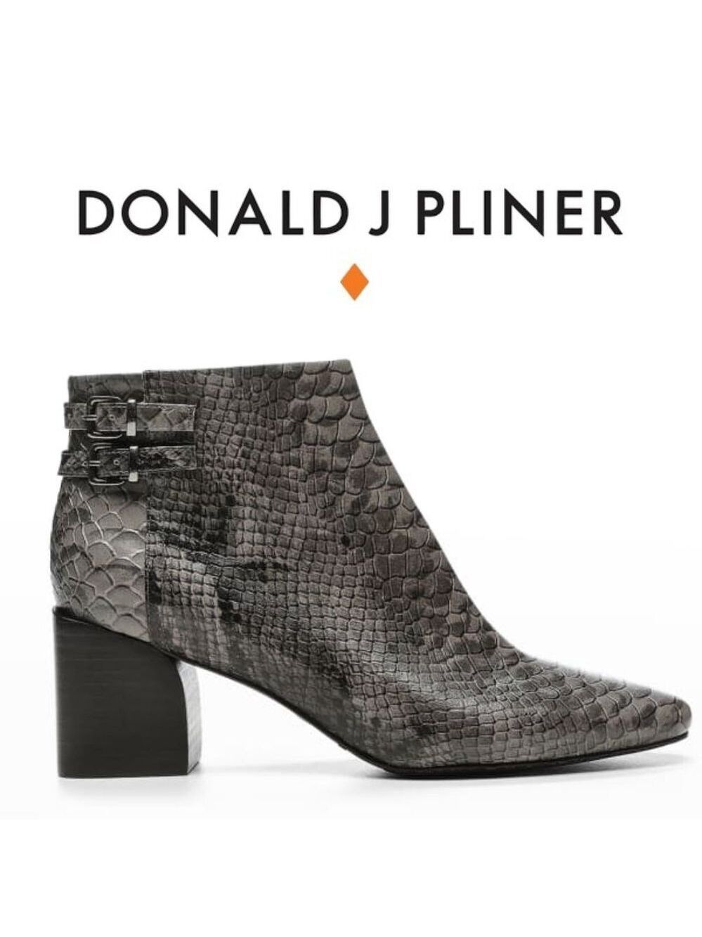 🎩🗝️NWOB $278 Donald J. Pliner Alek Gray Python Print Leather Heel Ankle Boots -7 - Picture 3 of 9